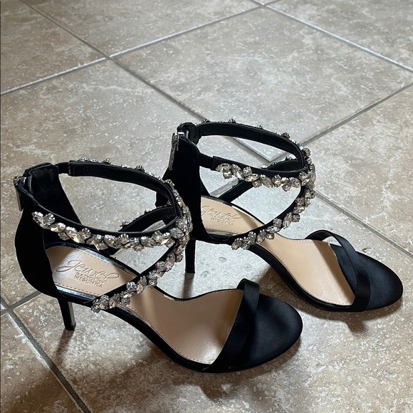 Badgley Mischka Black Heels with Crystal Embellishments - Picture 3 of 10